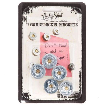 Lucky Shot 12 Gauge Cartridge Magnets Nickel Plated - 5 Pack