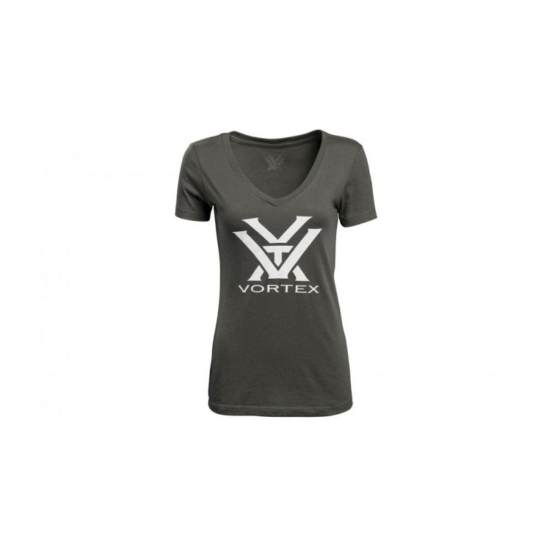 Vortex Optics Women's V-Neck Short Sleeve Logo Tee - Dark Grey