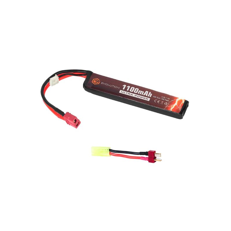 Evolution Li-Po Ultra Power 7.4V 1100mAh 20C - 40C Peak Airsoft Battery with T-Plug + Adapter